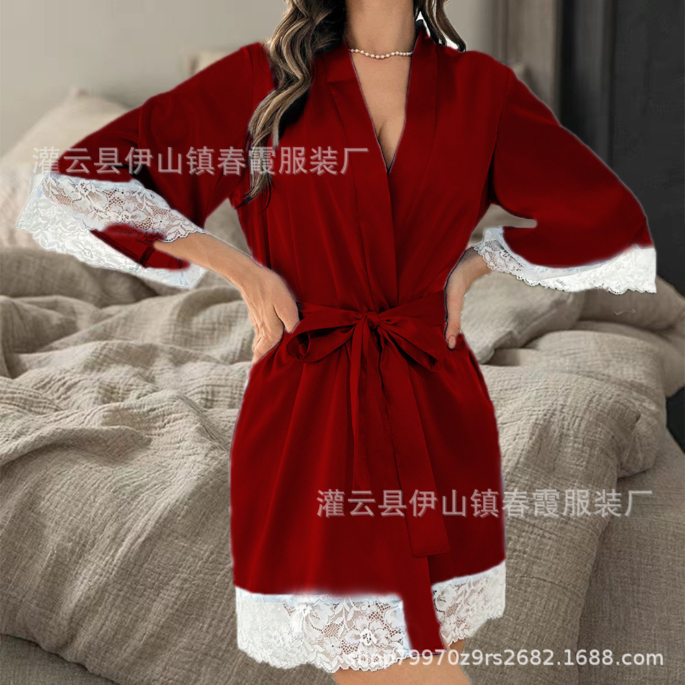 유럽 및 미국 신부용 목욕 가운 레이스업 홈 캐주얼 나 - Bathrobe 리뷰 및 가격