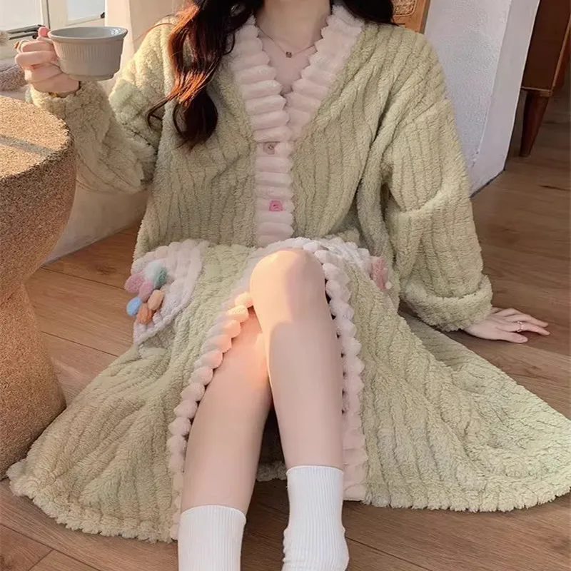 여성용 패딩 두꺼운 따뜻한 로브 겨울 긴 소매 잠옷 플 - Bathrobe 리뷰 및 가격