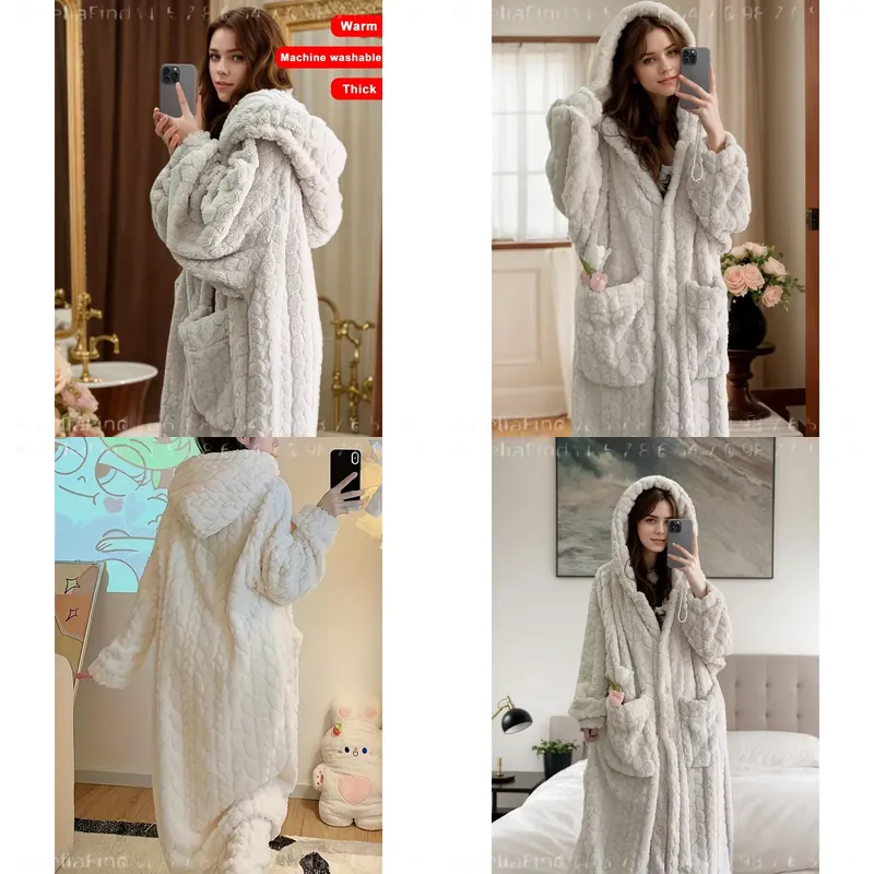 여성용 플란넬 로브 가을 겨울 산호 플리스 롱 라운지웨 - Bathrobe 리뷰 및 가격